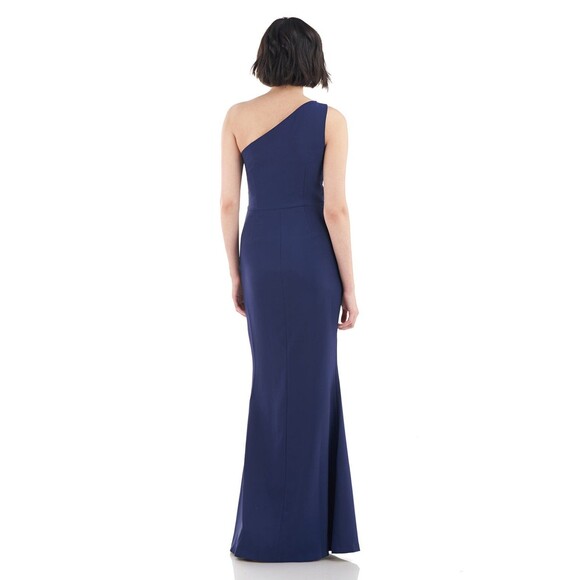 JS Collections women Lilah Bow One Shoulder Long Mermaid Gown size 6 Navy Crepe - Picture 3 of 13